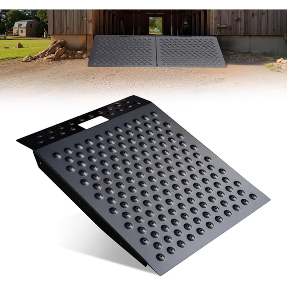 29" x 24" Shed Ramp for Riding Mower Anti-Slip Punch Plate Ramp for ATV Black
