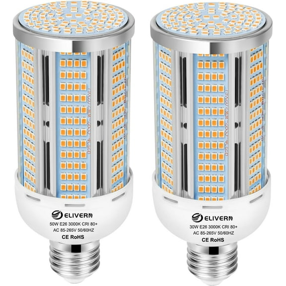2 Pack 50W LED Corn Light Bulb 6000 Lumen Led Corn Bulb Super Bright 3000K Warm White E26/E27 Base LED Light Bulb for Home Garage Lighting Garage Backyard Office Household