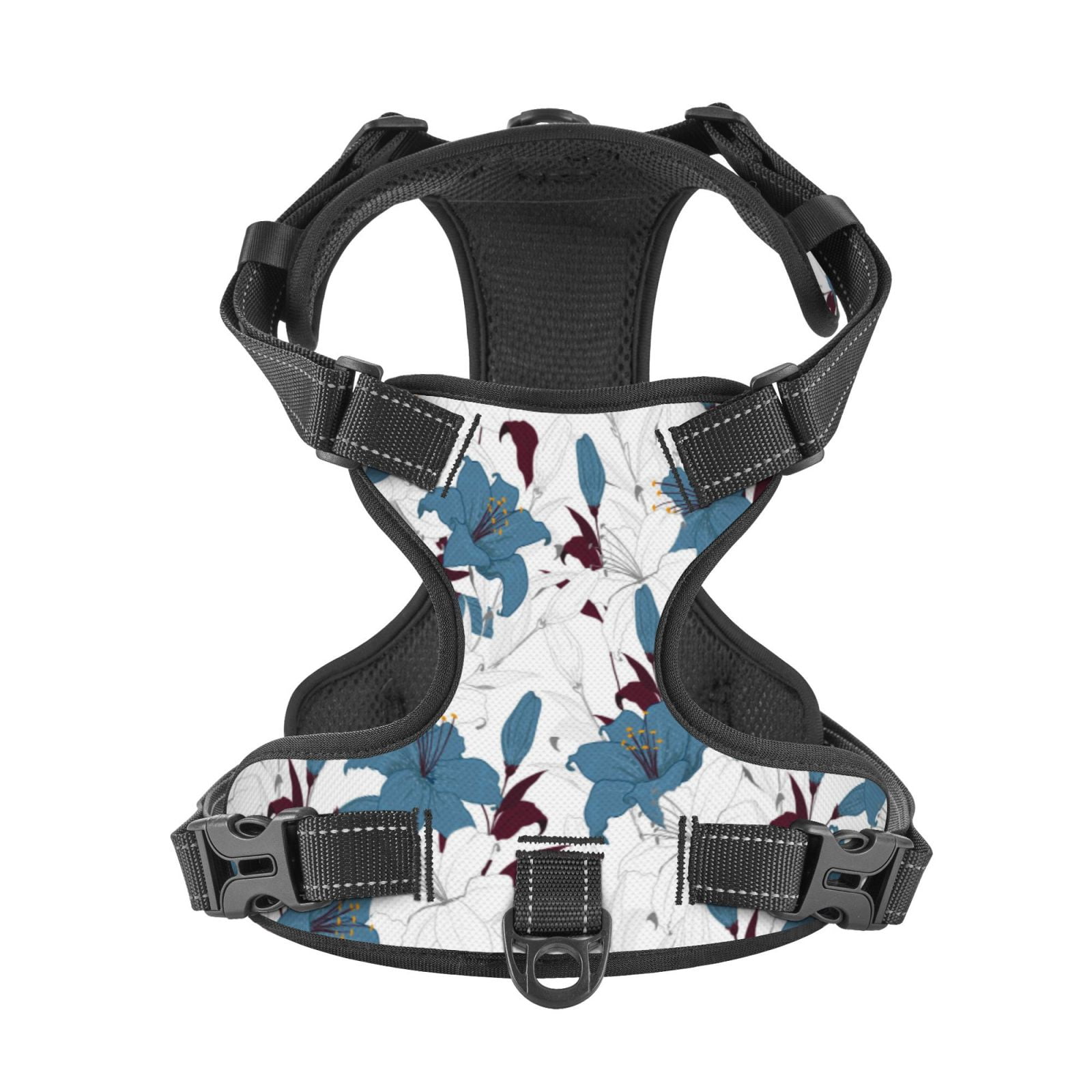 Kdxio Lilies Flowers Print No Pull Dog Harness Adjustable Reflective Oxford Easy Control Medium Large Dog Harness for Training and Everyday-Large