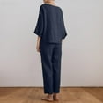 thumbnail image 4 of Turilly Two Piece Outfits for Women Fashion Round Neck Solid Long Sleeve Blouse +Loose Cotton Linen Pockets Pants Sets Womens Fall Winter Suit, 4 of 6
