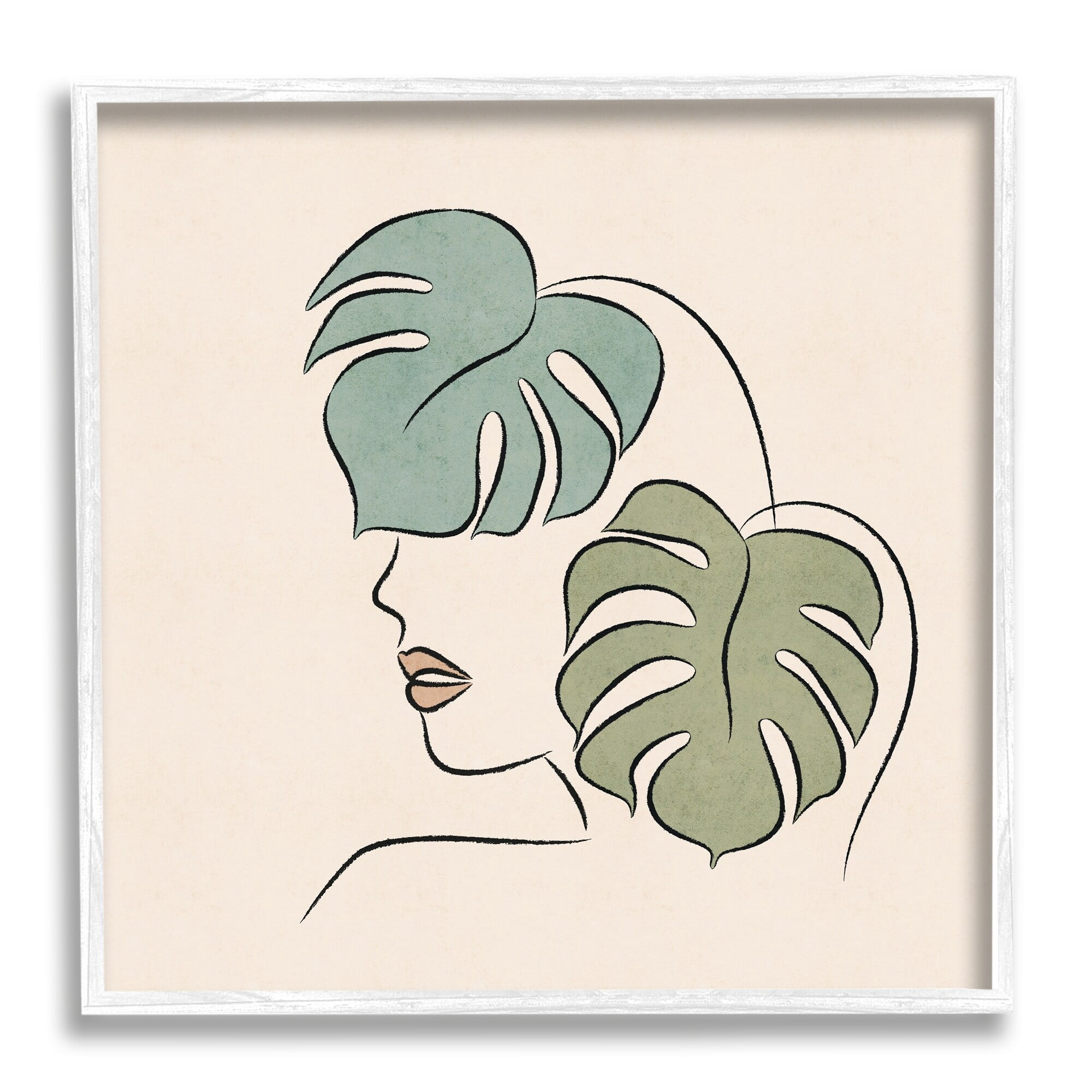 Stupell Industries Abstract Woman Face Monstera Plant Leaf Doodle Graphic Art White Framed Art Print Wall Art, Design by JJ Design House LLC