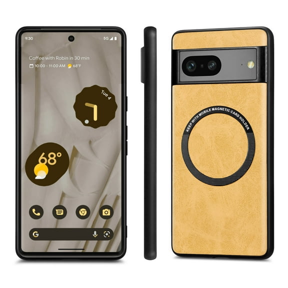 Magnetic PU Leather Case for Google Pixel 7 (6.3 inch),Built in Magnets for MagSafe Charger,Shockproof Protection Lightweight Anti-Scratch Slim Fit Phone Case,Yellow