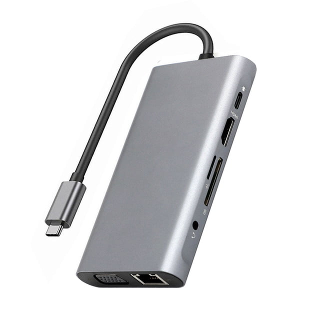 10 In 1 Docking Station, Hub Laptop Dock Type C HDMI VGA RJ45 PD Multi USB 3.0 Adapter