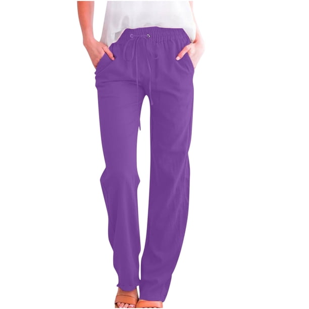 Pantalones de mujer de cintura alta y pierna ancha - Pantalones informales elásticos con cordón y bolsillos, tallas S-XXXL