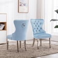 thumbnail image 3 of Foredo Elegant Velvet Chairs Set of 2, Modern Upholstered Wingback Chair with Metal Legs and Button Tufting for Dining Room Living Room, Light Blue, 3 of 10