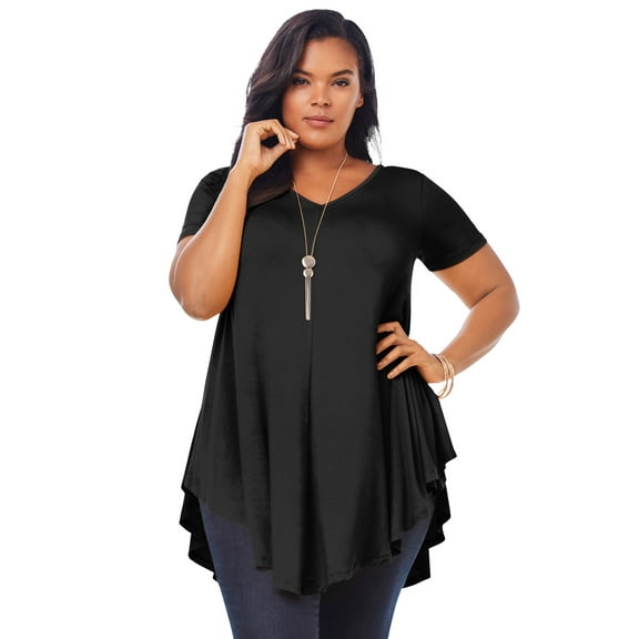 Roaman's Women's Plus Size Ultra Drape V-Neck Swing Tunic Top