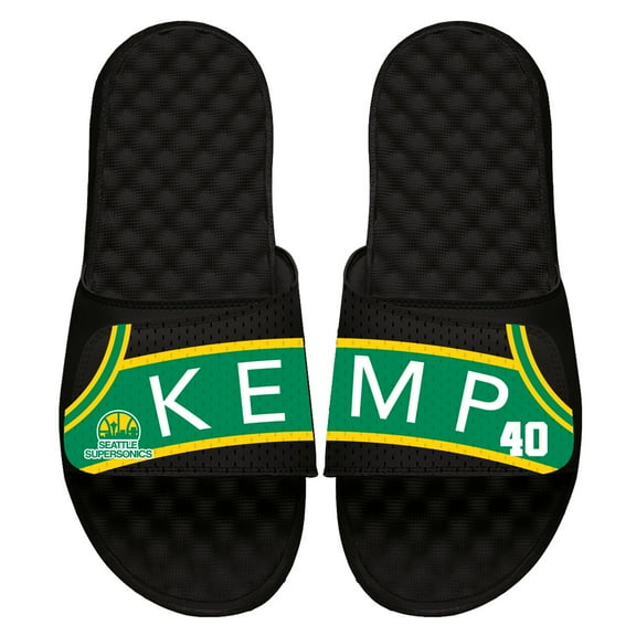 Unisex ISlide Shawn Kemp Black Seattle SuperSonics Retired Player Jersey Slide Sandals