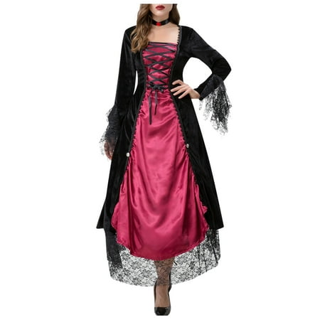 

festival Costumes For Women Scrub Top Ghost Costume Toddler Fairy Dresses Women Women s Long Sleeve Retro Costume Gothic Queen Dress Medieval Vintage Costume Vampire Dress 7 - 8 (XL Wine) TBKOMH
