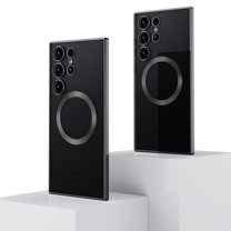 ELEHOLD for Samsung Galaxy S24 Ultra Plating Clear Magnetic Case,Slim Thin Ligtweight Compatible with Mag Safe Transparent Clear Cover with Camera Lens Protection Shockproof S24 Ultra Case,Black