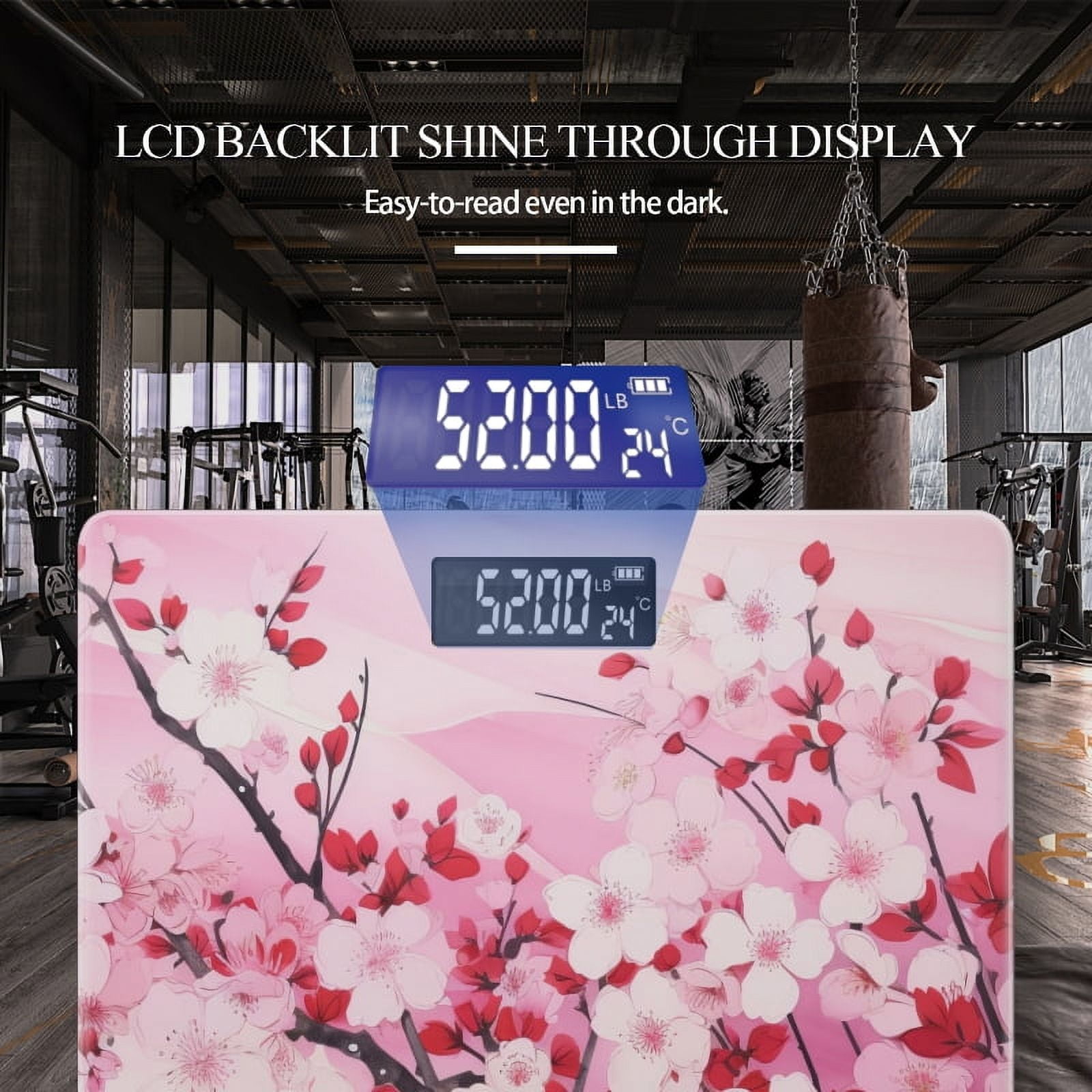 Bathroom Scale, Highly Accurate Digital Body Scale,Precisely Measures Weight up to 400 lbs-Painting Of Pink Cherry Blossoms On White Background