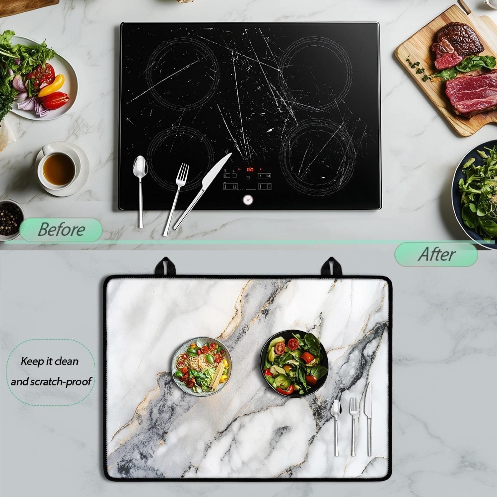 Renewold Stove Cover for Glass Top Stove, Induction Electric Stove Top Cover Protector Oil Resistant Heat Resistant Washer Dryer Top Mat, 29" x 21", White Grey Marble