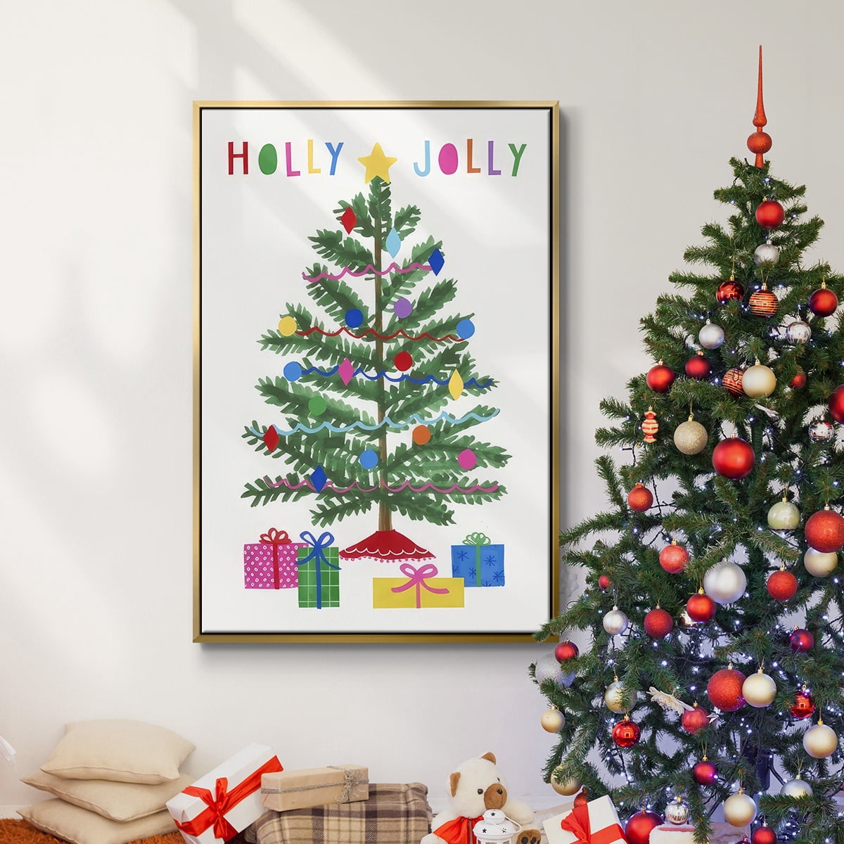 Colorful Christmas Collection B - Framed Gallery Wrapped Holiday Canvas - 25 x 37 - Gold Frame