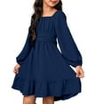 thumbnail image 5 of XXWXYD Girls Retro Off Shoulder Dress with Tie Back and Bubble Sleeve, Backless Waist Holiday Style Gown, Fall Winter Long Sleeve Par𝗍y Dress for Kids Vintag𝖾 Fashion, 5 of 9