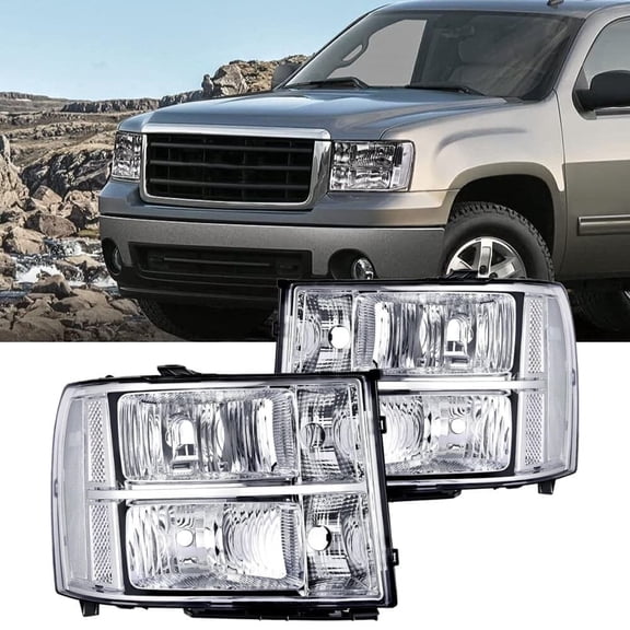 Nilight Headlight Assembly Compatible for 2007 2008-2013 GMC Sierra 1500 2008-2014 GMC Sierra 2500 HD 3500 HD Chrome Housing Clear Corner Clear Lens, Headlights Assembly Replacement