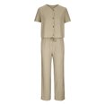 thumbnail image 4 of Ichuanyi liquidación de la moda mujeres verano casual sólida manga blusas de manga corta botton v cuello tops pantalones largos ICHUANYI WER202308213655, 4 of 6