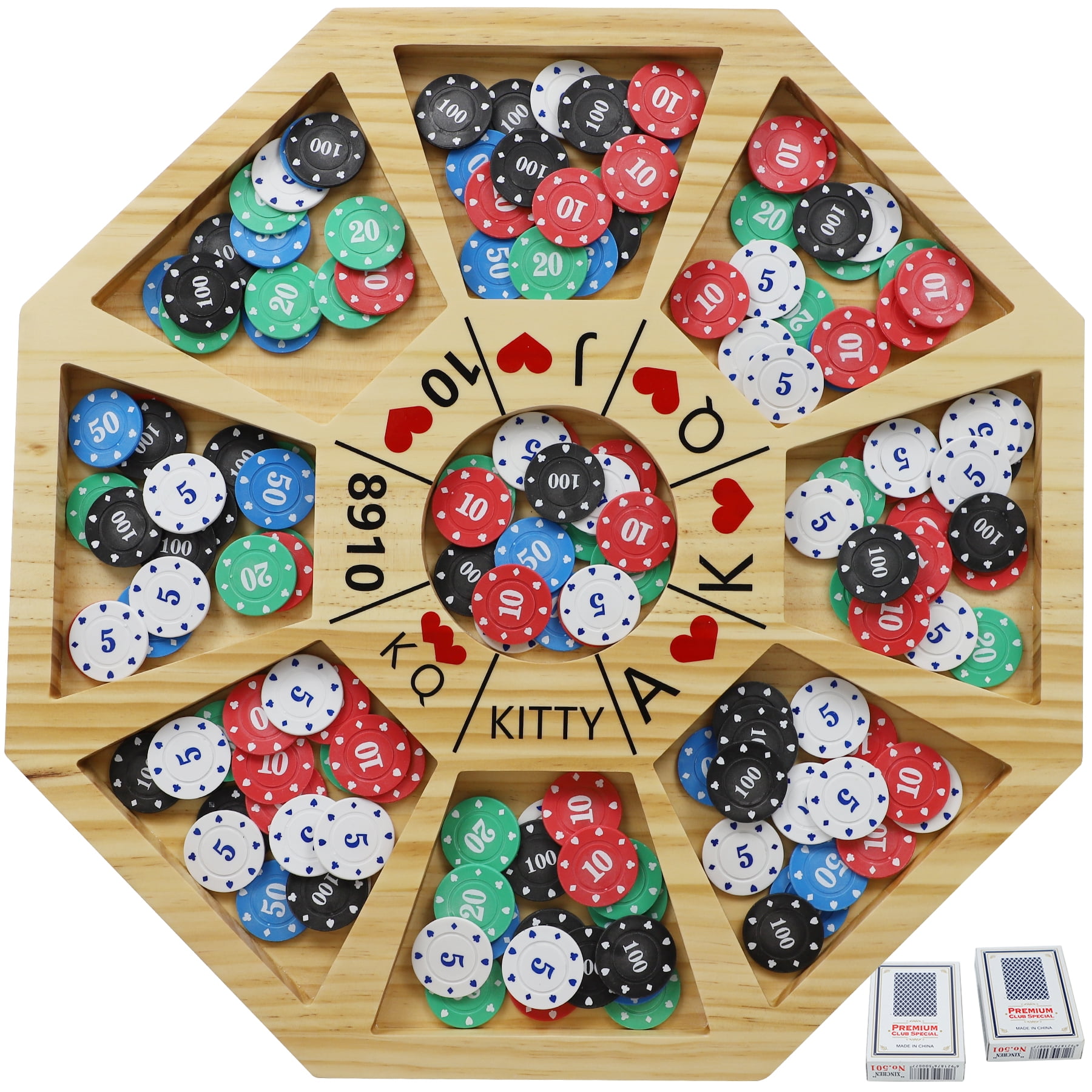 20 inches Michigan Rummy Game Deluxe Set Perfect Blend of A Royal Game of Hearts Rummy Poker Wooden Tripoley Board Game Betting Bluffing Game Classical Family Card Game for Adults 200 Chips