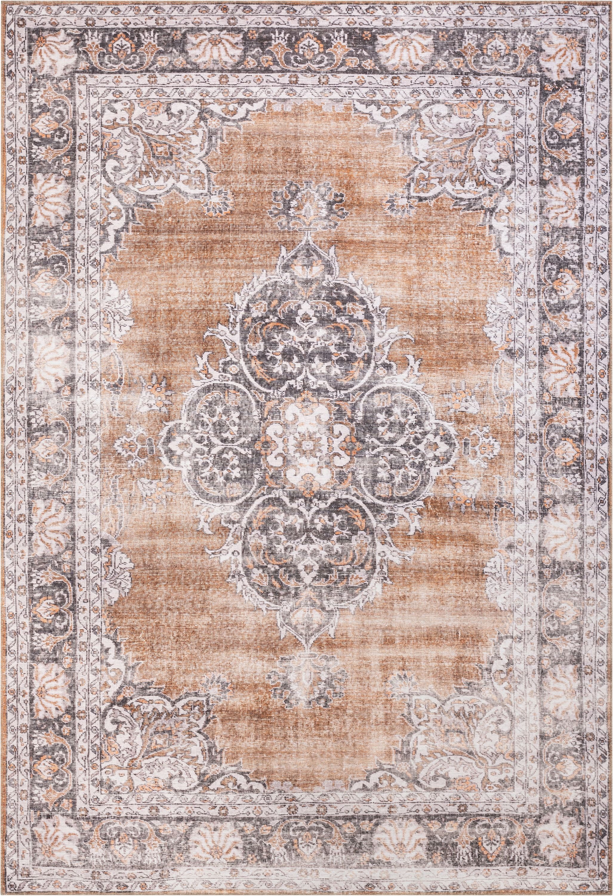 Well Woven Machine Washable Nile Tarifa Vintage Bohemian Medallion Floral Border Rust 5' x 7' Area Rug