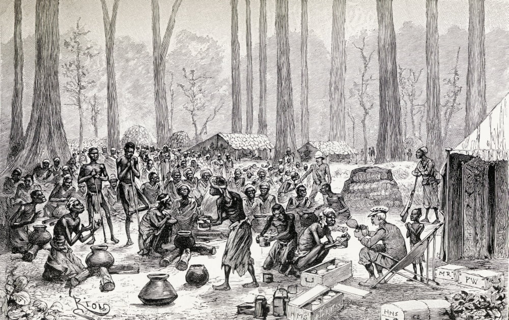 Scouts Serving Out Milk And Butter For Broth To Starving Pygmy Natives During Sir Henry Morton Stanleys Emin Pasha Relief Expedition In Africa In 1888 From In Darkest Africa By Henry M Stanley Publish
