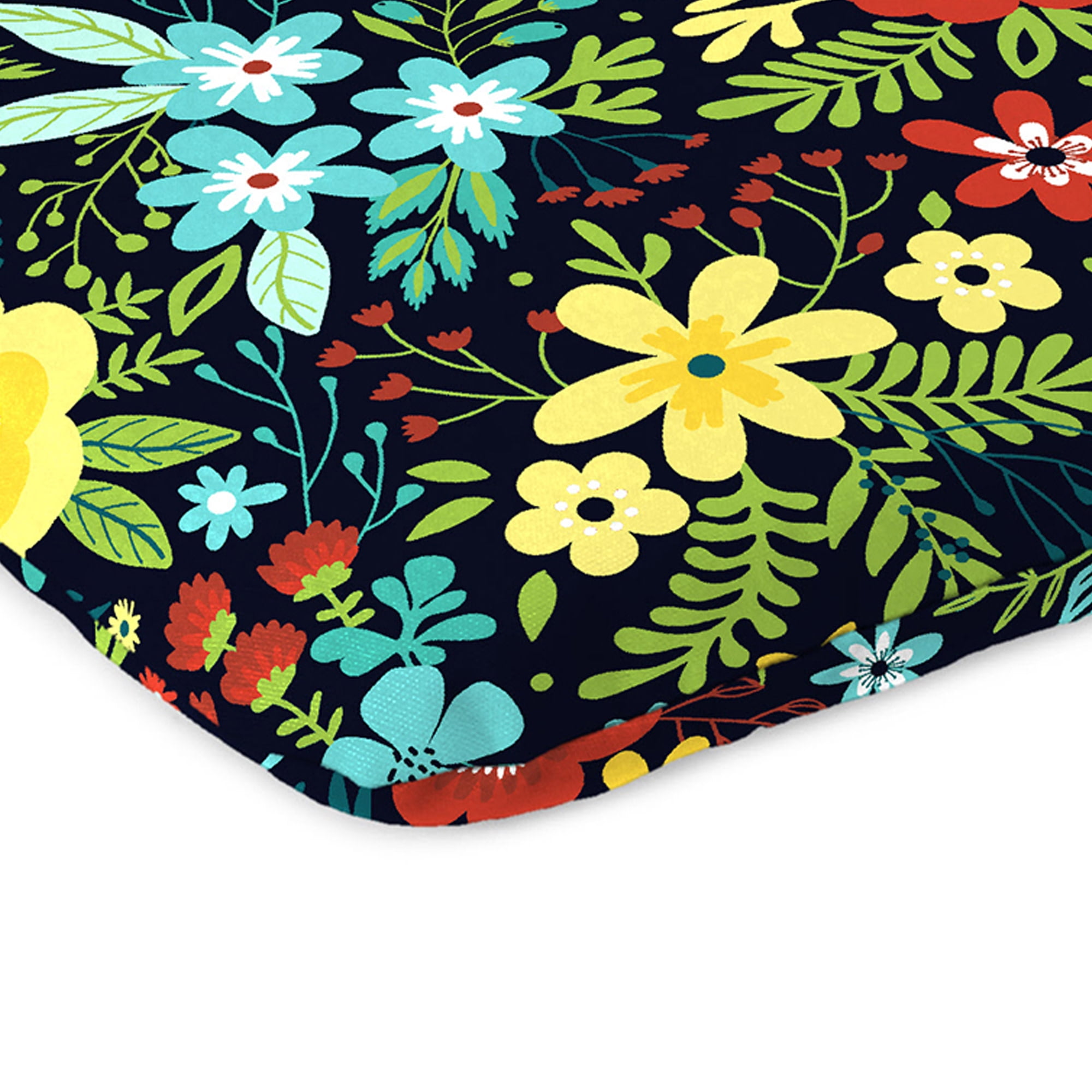 Jordan Manufacturing 16" x 16" Black Floral Square Outdoor Chair Pad Seat Cushion with Ties (2 Pack)