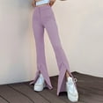 thumbnail image 2 of Women's Split Front High Waist Stretchy Elegant Flare Long Pants Solid Skinny Fashion Lounge Pants Trousers, 2 of 7