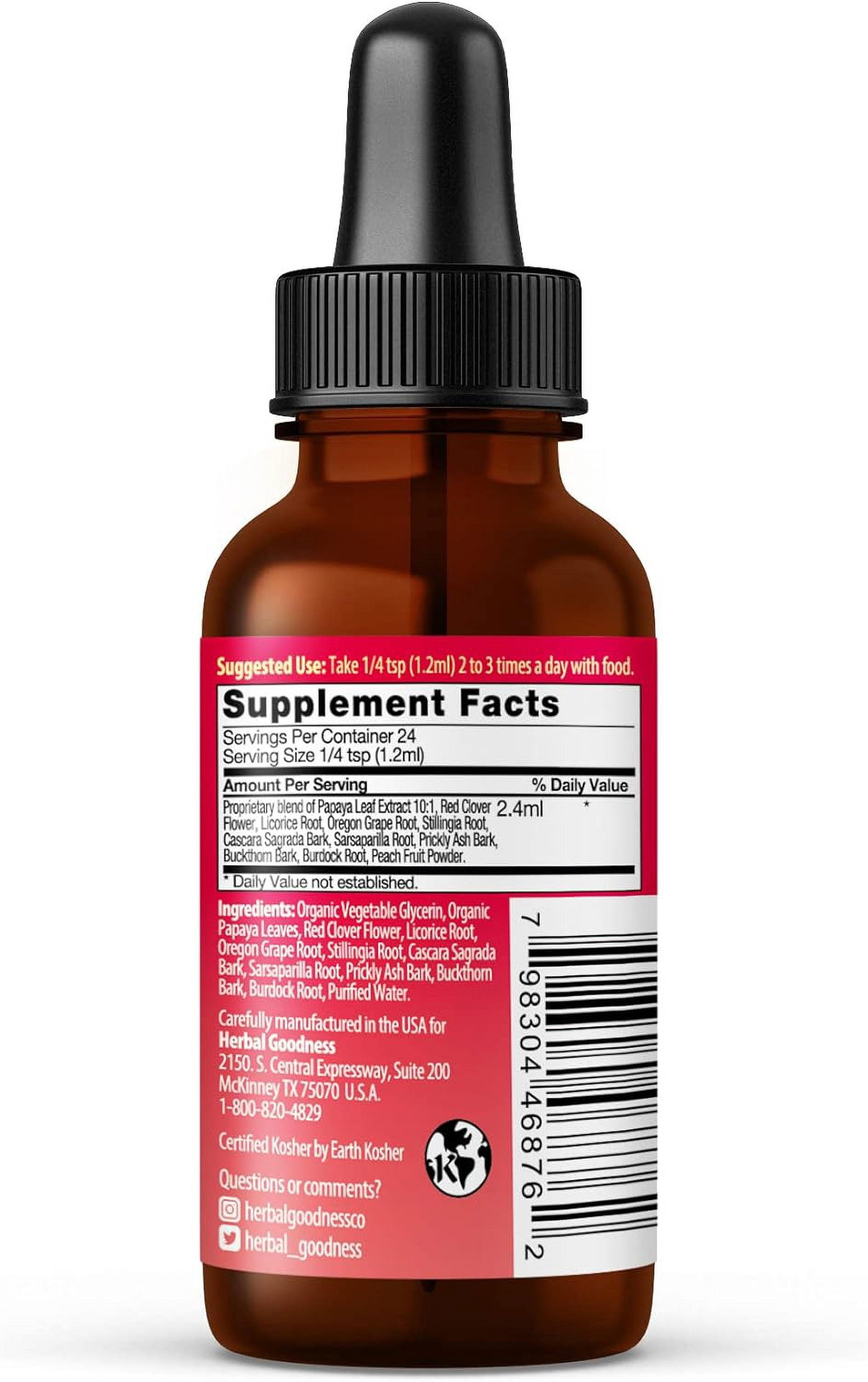 Papaya Blood Support Liquid  1 fl.oz, Papaya Leaf Extract, Healthy Platelets Vitamins, Cleanse, Natural Detox, Non-GMO Supplement - Herbal Goodness