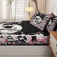 thumbnail image 5 of Homewish Skull Skeleton Zipper Full Size Comforter Sets with Fitted Sheet and 2 Pillowcases,Pink Floral Mushrooms Zipper Bedding Set,Halloween Bed Set,Black Reversible,4pcs, 5 of 8