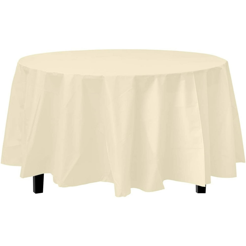 Exquisite 84” Round Tablecloth Cover Ivory Disposable Plastic
