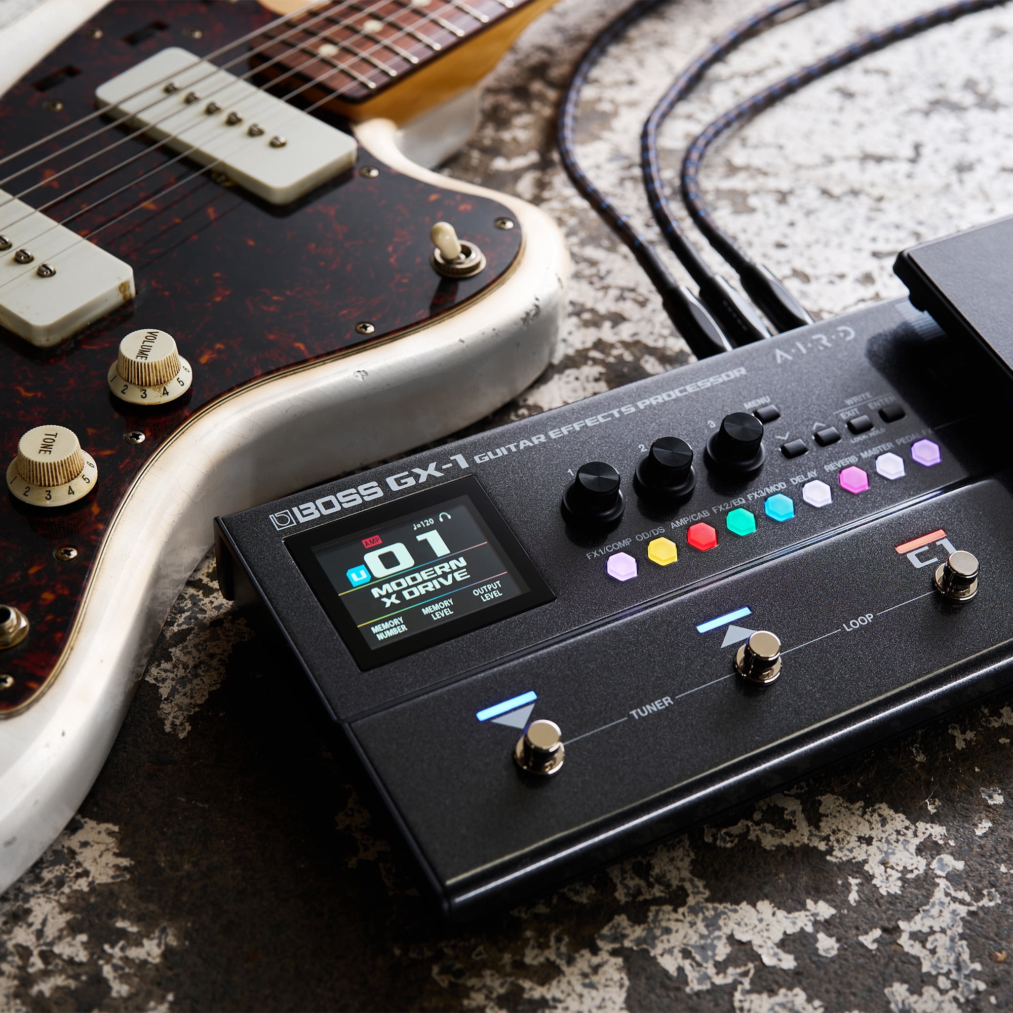 Boss GX-1 Guitar Effects Processor Bundle with Gearlux Power Supply, Instrument & Patch Cable, Picks, and Austin Bazaar Polishing Cloth