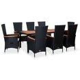 thumbnail image 1 of vidaXL Patio Dining Set 7 Piece Dining Table Set Poly Rattan Acacia Wood Black, 1 of 6