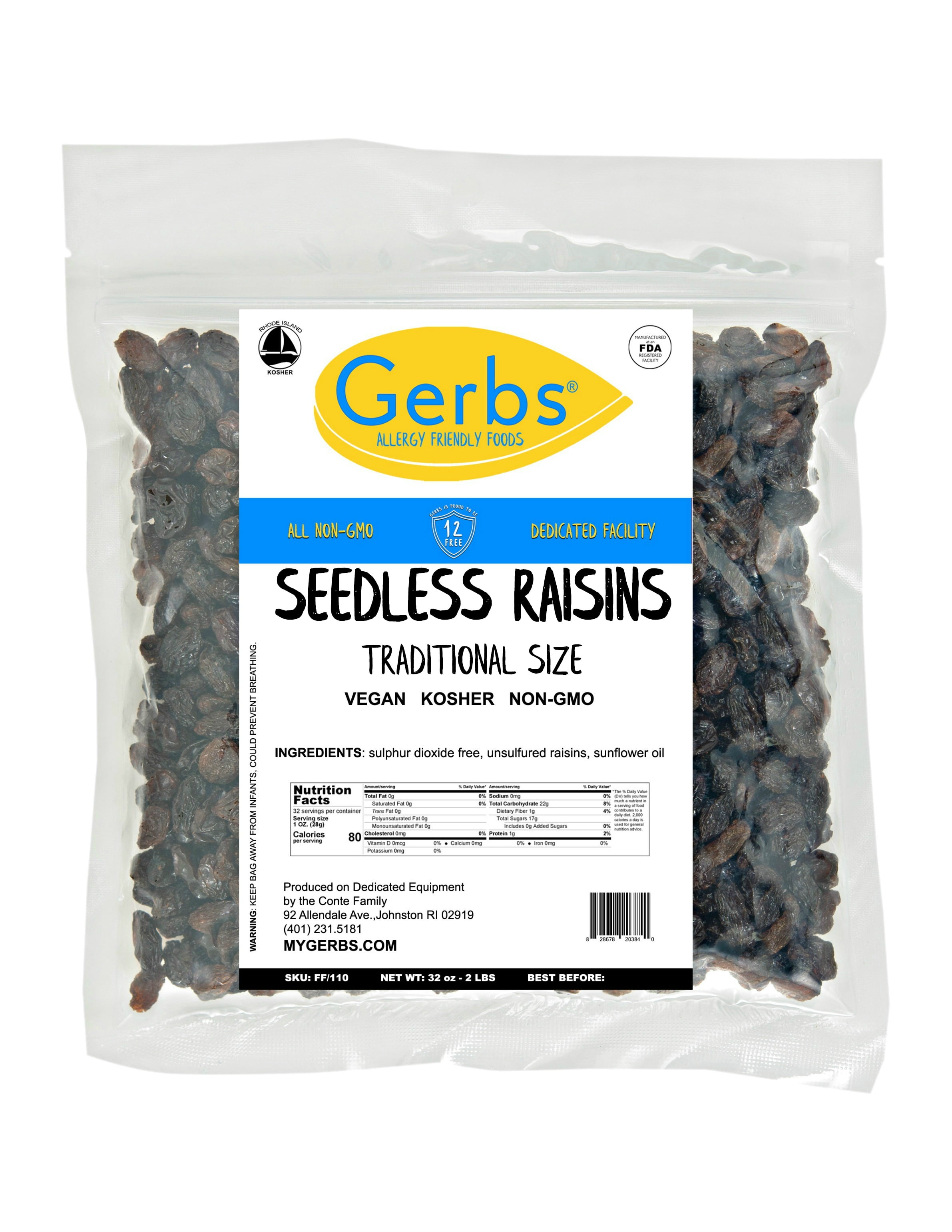 California Raisins by Gerbs 2 LBS Unsulfured Top 14 Food Allergen