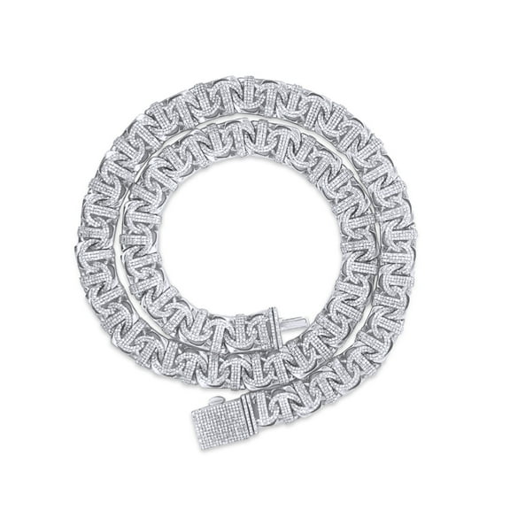 8.50Ct Lab Created Moissanite Diamond 10MM Width Chino Miami Cuban Link Chain Necklace For Men In 14k White Gold Over Sterling Silver 18" Length(Color G-H,Clarity VVS1)