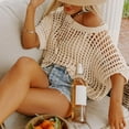 thumbnail image 7 of Women's Summer Crochet Knit Tops Casual Short Sleeve Pullover Shirts Hollow Out Beach Cover Up Lightweight Comfortable Stylish, 7 of 7
