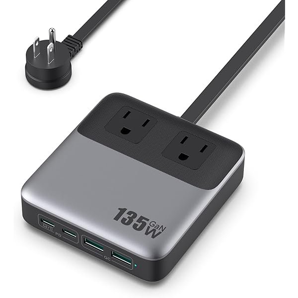 wonima44 USB C Charger Block,135W GaN Fast Charging Station Hub,6-in-1 USB C Power Strip with 5ft Cord,2 AC & 2 USB A & C,PD 65W Laptop Charger for MacBook Air/Pro,iPhone16/15,Galaxy S24 etc