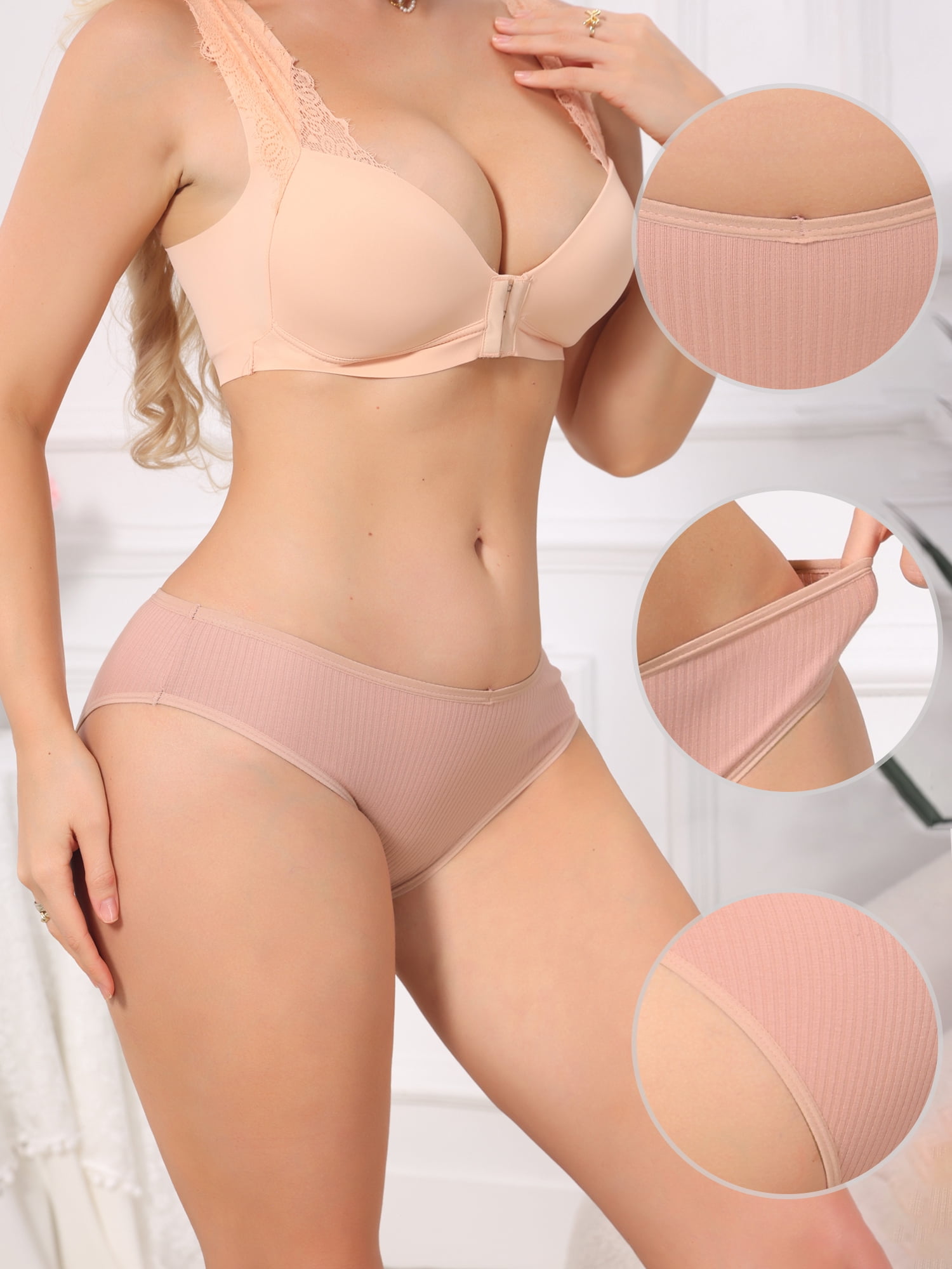 DARING DIVA Women's Low Rise Ribbed Underwear Panties Breathable Stretch Briefs L Pink