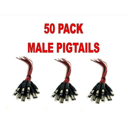 50 Pack Male Red Black DC Power Pigtails Adapter CCTV DVR Camera Lead Plug