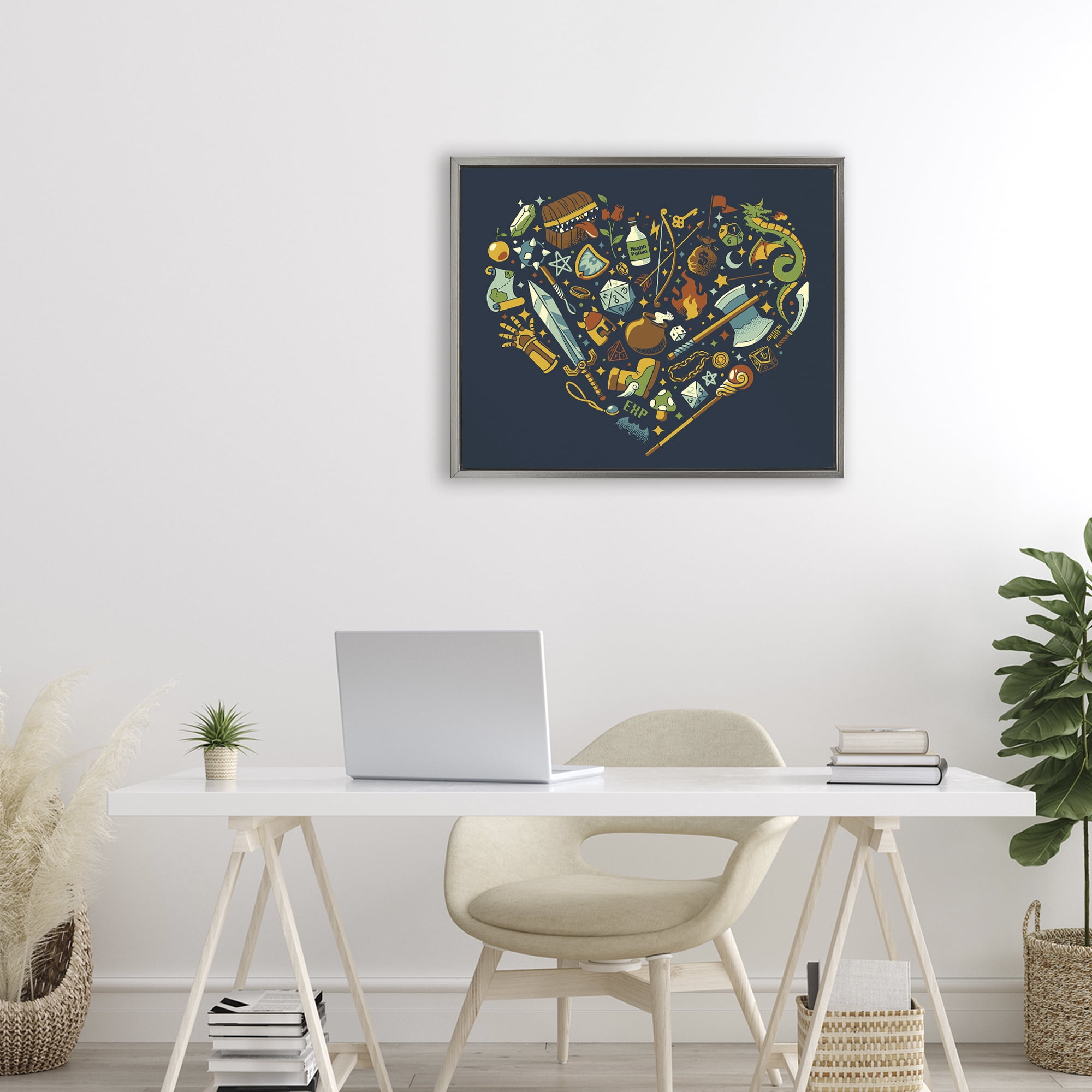 Stupell Industries Board Game RPG Trinkets Gray Framed Floater Canvas Wall Art, design by Tobe Fonseca