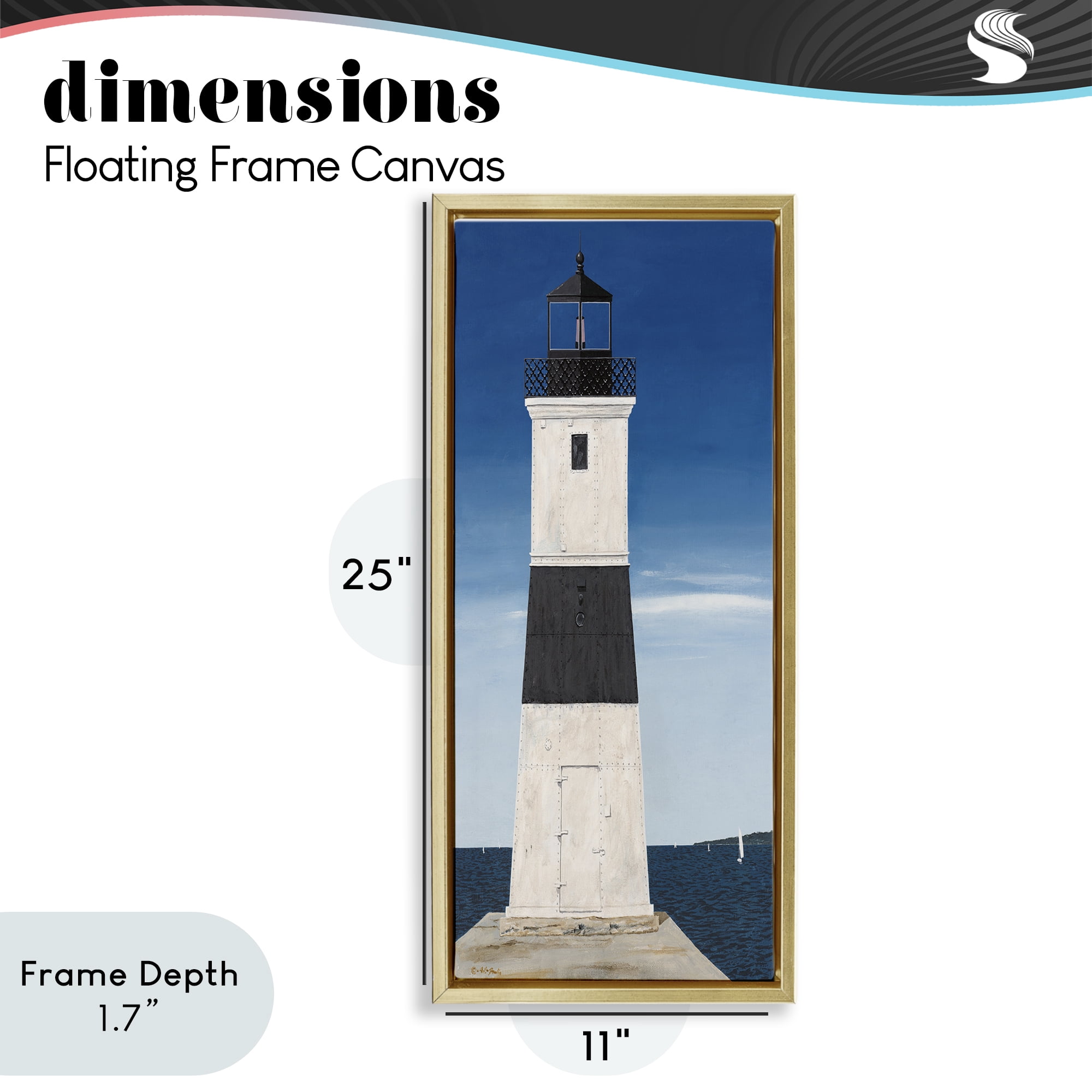 Stupell Industries Towering Lighthouse Beacon Gold Framed Floater Canvas Wall Art, design by Art Poulin