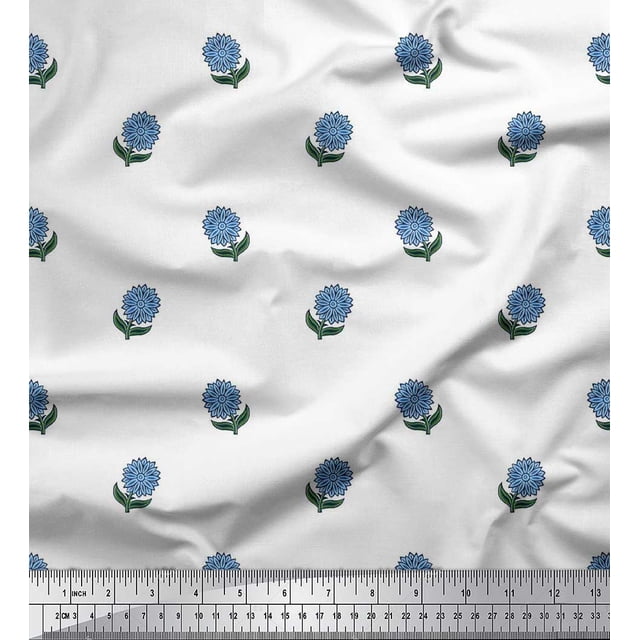 Soimoi Poly Georgette Fabric Leaves & Floral Block Print Fabric by The Yard 42 Inch Wide