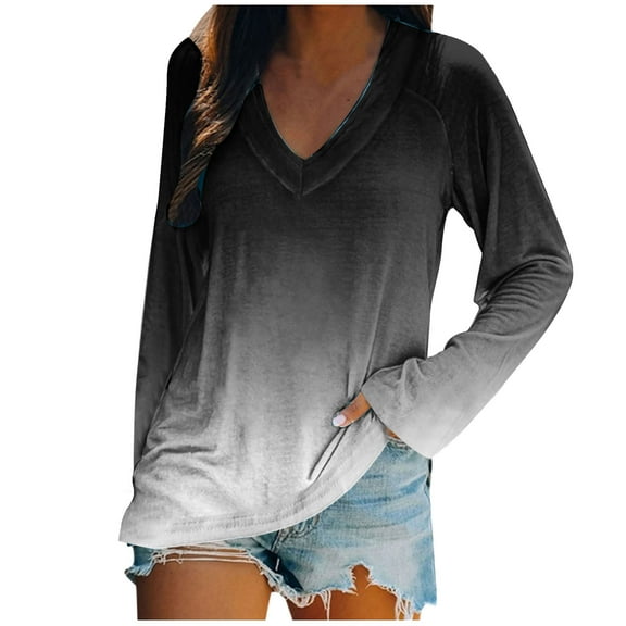 Womens Tops 3/4 Sleeve Petite Womens Plus Size Tops Fashion Casual Long Sleeve V Neck Print Tops