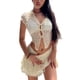 thumbnail image 1 of Conjunto de falda superior de textura transparente Color liso Cuello vuelto de doble capa Botón frontal Falda ajustada superior transparente Albaricoque M, 1 of 6