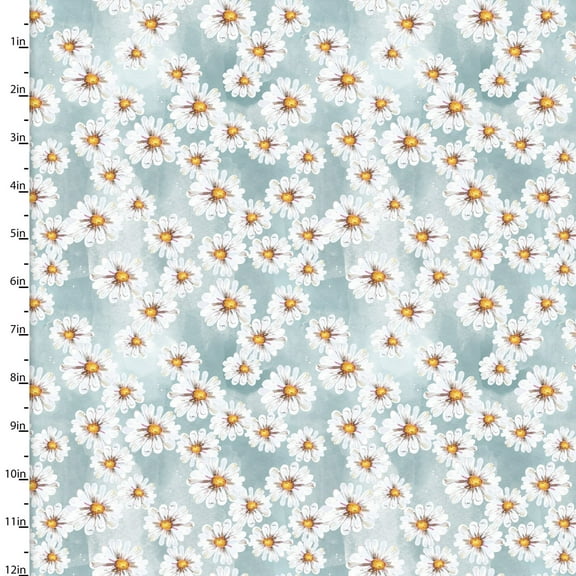 3 Wishes Daisy Bunch Blue Cotton Fabric By Yard