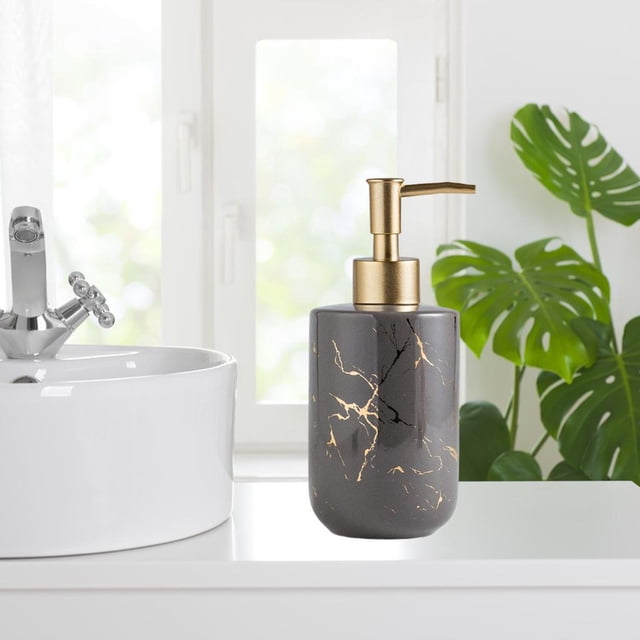 Dispensador de jabón de cerámica recargable vacío, loción con patrón de mármol, bomba de de jabón líquido, soporte para botella, gris perfecl Botella de loción