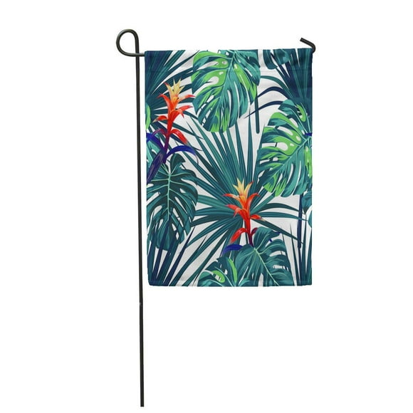 POGLIP Exotic Tropical Background with Hawaiian Plants and Flowers Seamless Vector Garden Flag Decorative Flag House Banner 28x40 inch