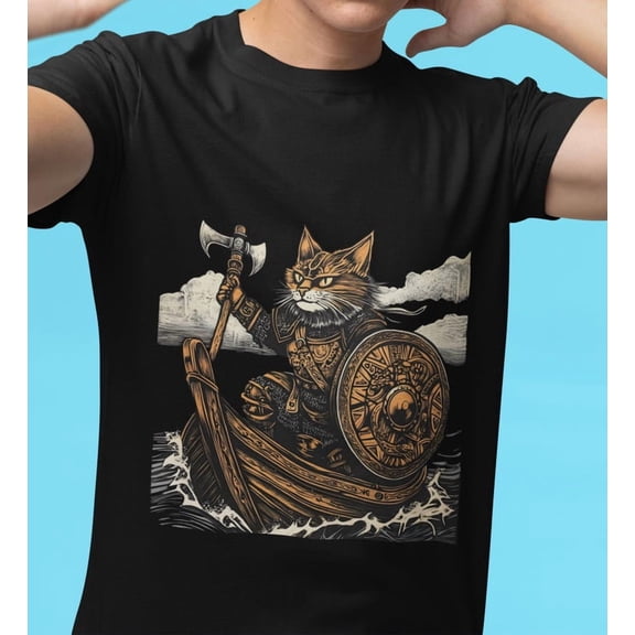 Viking Cat T-Shirt for Men Women, Norse Mythology Warrior Graphic Tee, Nordic Viking Cat Shirt, Funny Cat Lover Gift, Unisex Cotton Tee