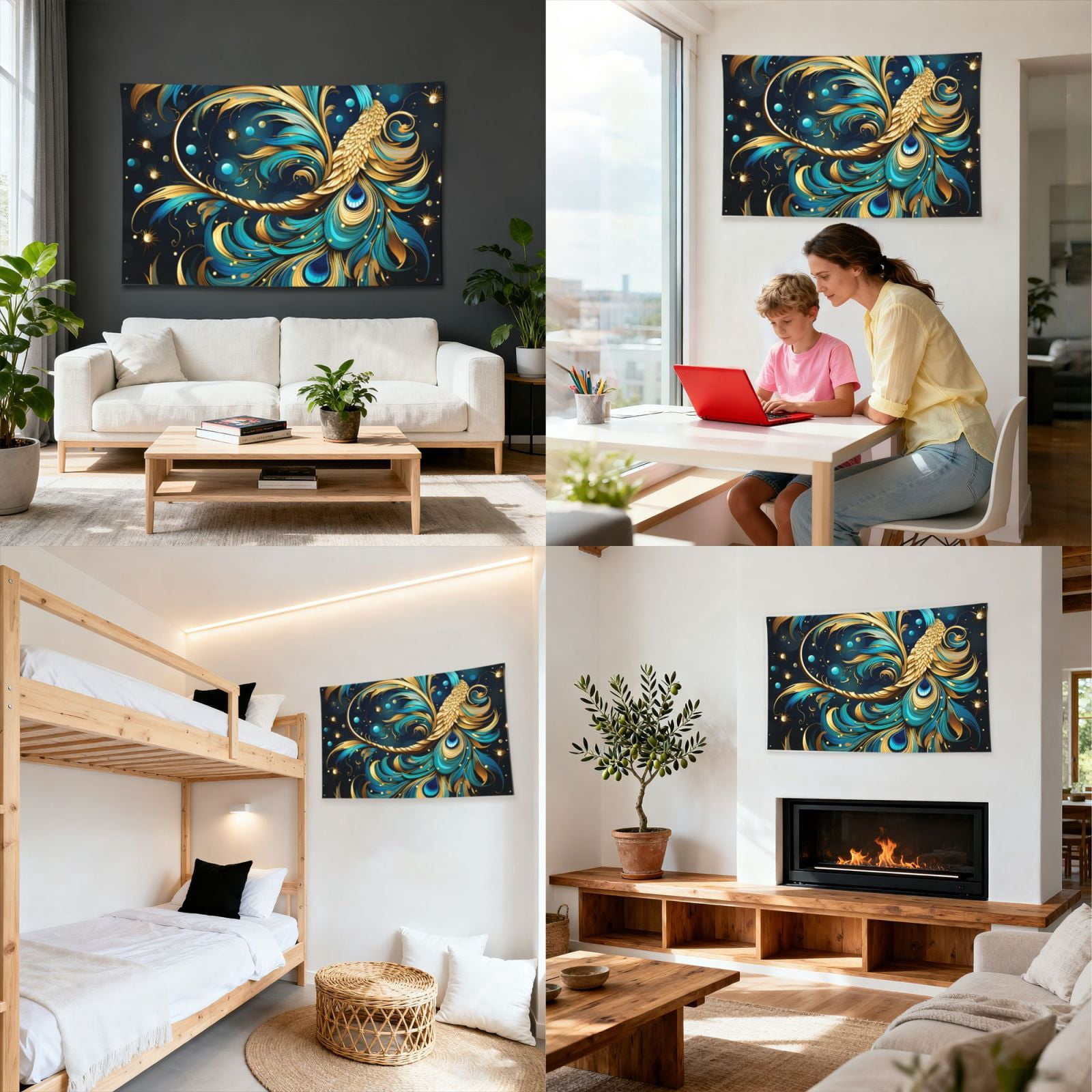 Peacock Feathers Starry Four Hole Decorated Banner Flag for Garden Yard Home Decoration Indoor Outdoor 4x6 Ft