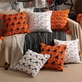 thumbnail image 6 of Halloween Pumpkin Plush Throw Pillow Covers Set of 2 – 18x18 Inch Soft Fuzzy Orange Decorative Cushion Cases with 3D Witch Hat & Bat Jack-O'-Lantern Patterns for Autumn Couch Sofa Bed Halloween Decor, 6 of 7