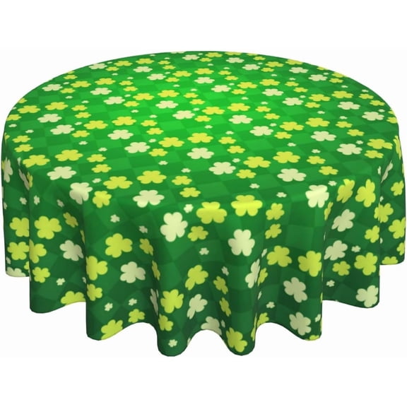 St.Patrick''s Day Round Tablecloth 70 Inch Green Shamrock Table Cover Washable Polyester for Dining Table, Buffet Parties and Camping