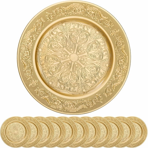 12 Pack Charger Plates, 13 Inch Round Chargers for Dinner Plates, Decorative Dinner Chargers, Antique Plastic Table Charger and Service Plates for Wedding Holiday Party