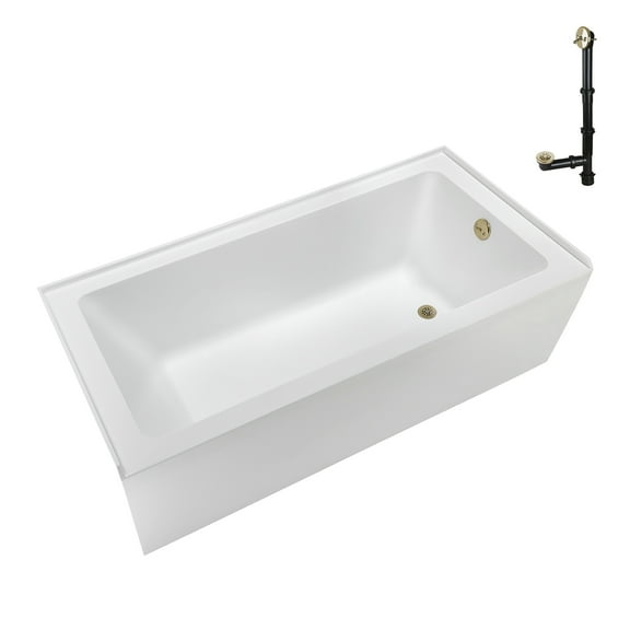 Streamline NAL-5340-PBR 60 in. x 30 in. Acrylic Right-Hand Drain Alcove Bathtub in Glossy White With External Drain in Polished Brass