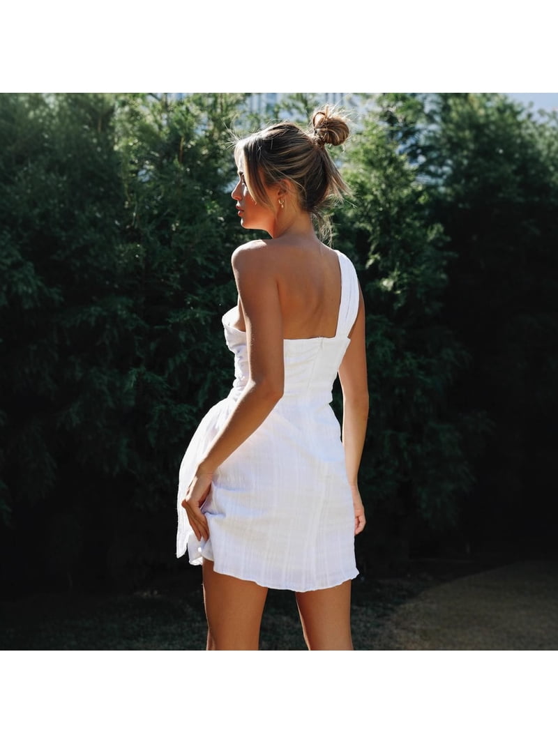one shoulder ruched dress white Casa Del Mar One-Shoulder Ruched Midi Dress White